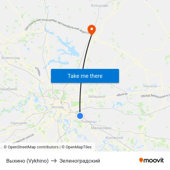 Выхино (Vykhino) to Зеленоградский map