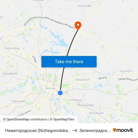 Нижегородская (Nizhegorodskaya) to Зеленоградский map