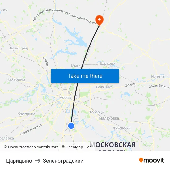 Царицыно to Зеленоградский map