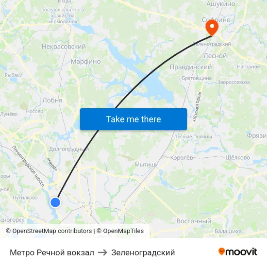 Метро Речной вокзал to Зеленоградский map