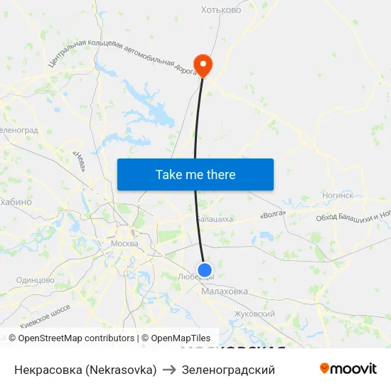 Некрасовка (Nekrasovka) to Зеленоградский map