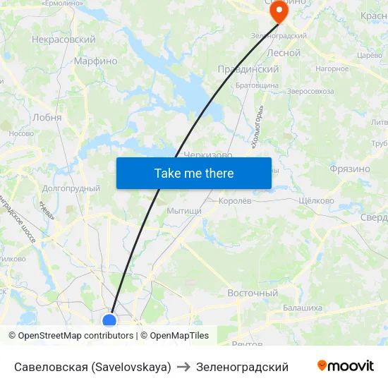 Савеловская (Savelovskaya) to Зеленоградский map