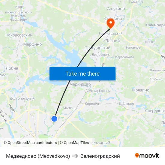 Медведково (Medvedkovo) to Зеленоградский map