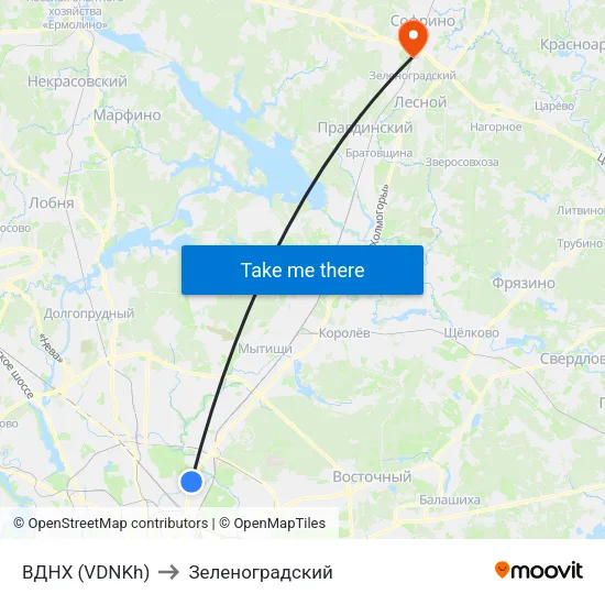 ВДНХ (VDNKh) to Зеленоградский map