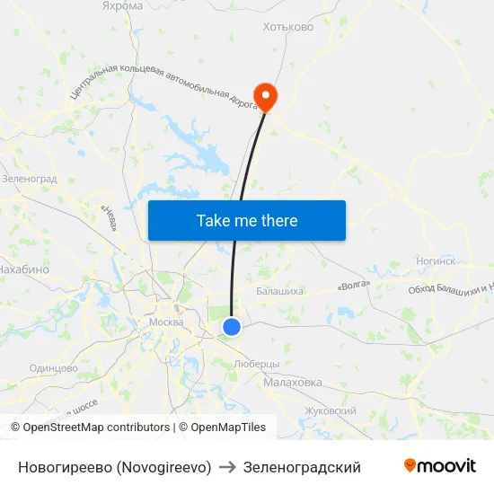 Новогиреево (Novogireevo) to Зеленоградский map