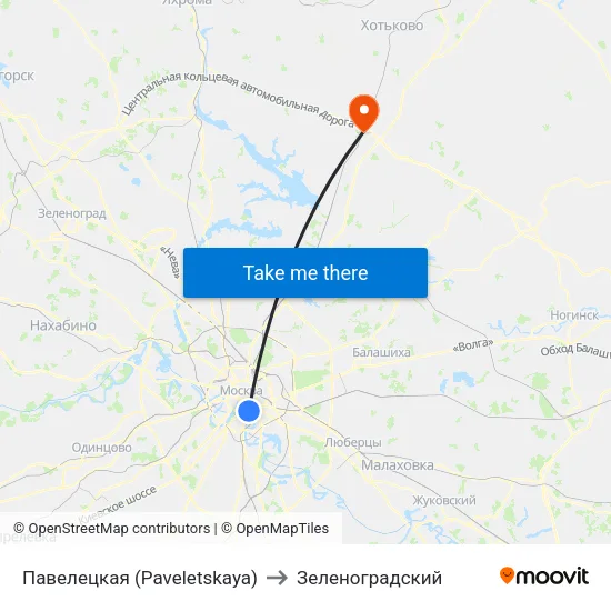 Павелецкая (Paveletskaya) to Зеленоградский map