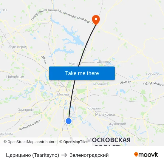 Царицыно (Tsaritsyno) to Зеленоградский map