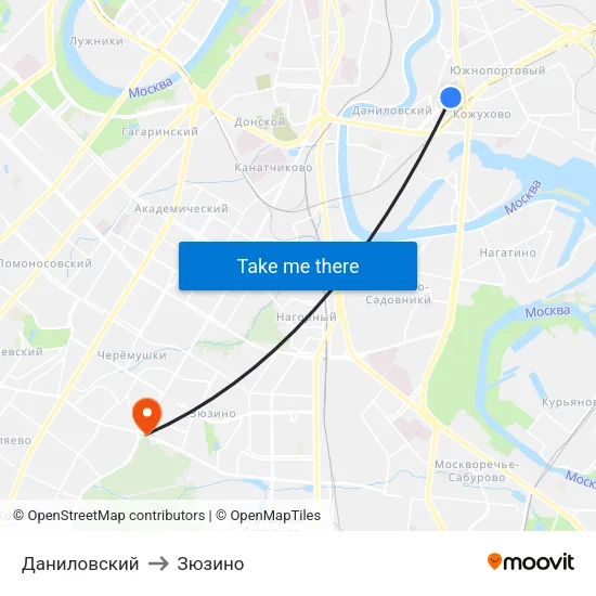 Даниловский to Зюзино map