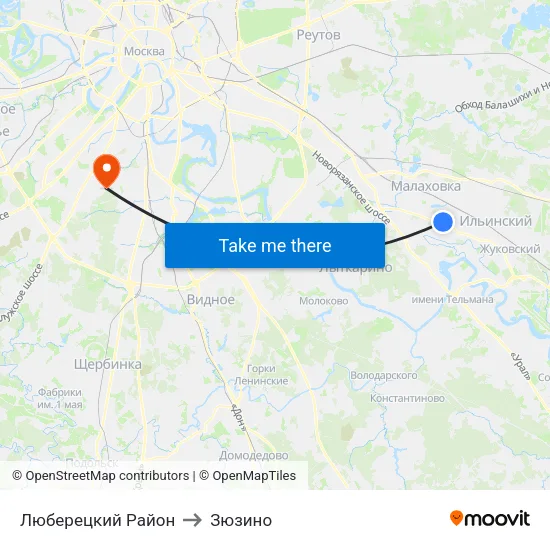 Люберецкий Район to Зюзино map