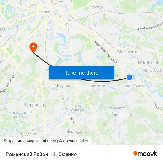 Раменский Район to Зюзино map