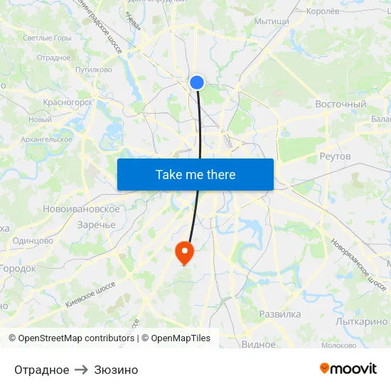 Отрадное to Зюзино map