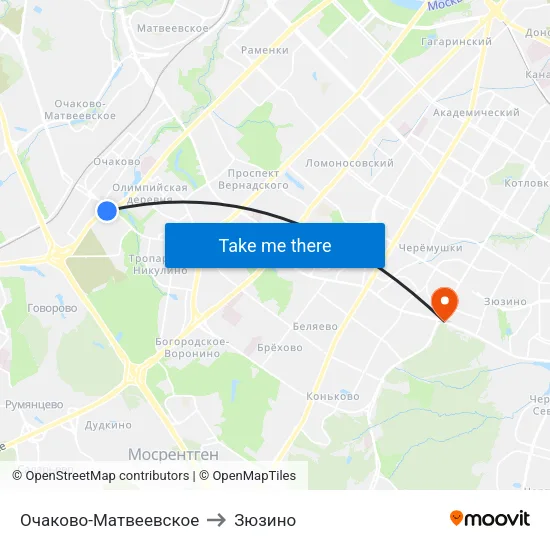 Очаково-Матвеевское to Зюзино map
