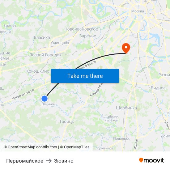 Первомайское to Зюзино map