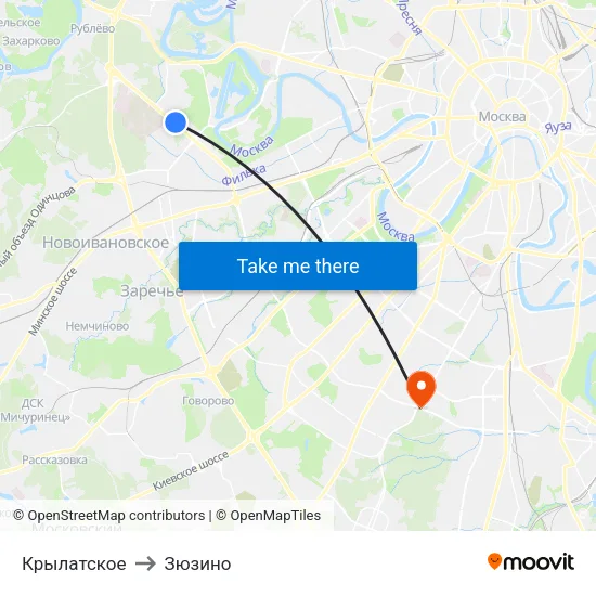 Крылатское to Зюзино map