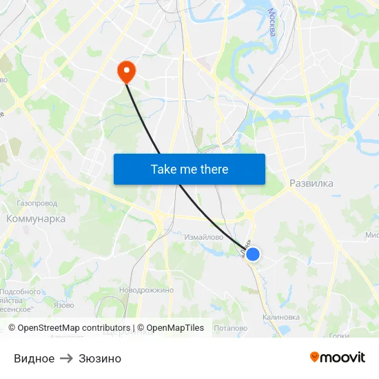 Видное to Зюзино map