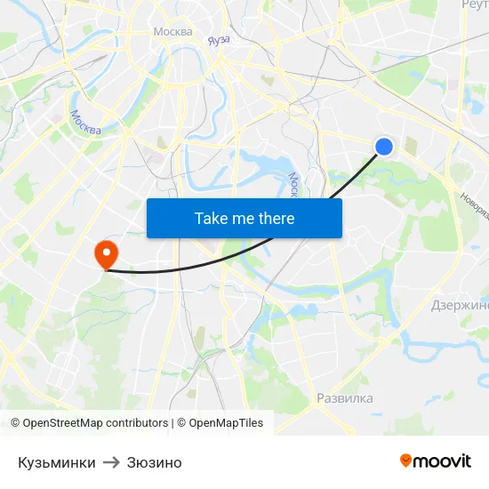 Кузьминки to Зюзино map