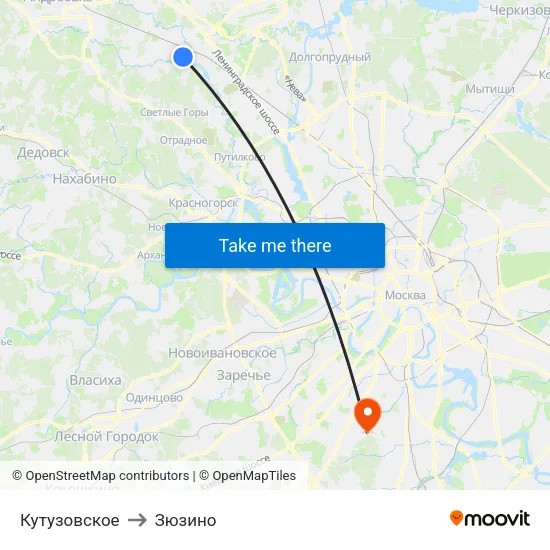 Кутузовское to Зюзино map