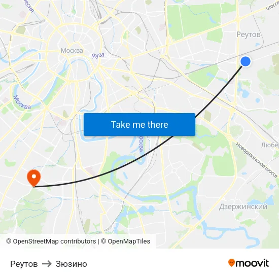 Реутов to Зюзино map