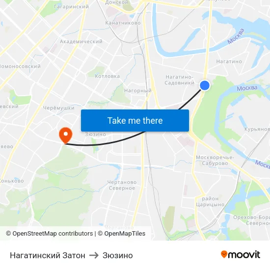 Нагатинский Затон to Зюзино map