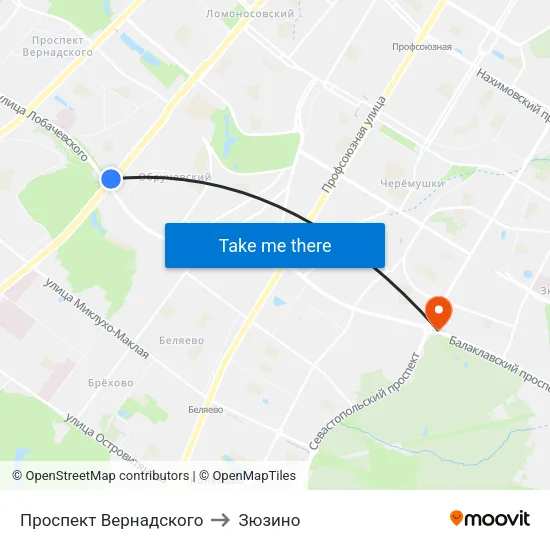 Проспект Вернадского to Зюзино map