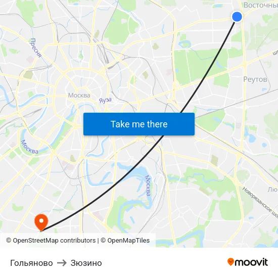 Гольяново to Зюзино map