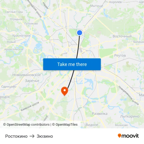 Ростокино to Зюзино map