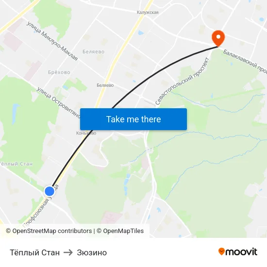 Тёплый Стан to Зюзино map