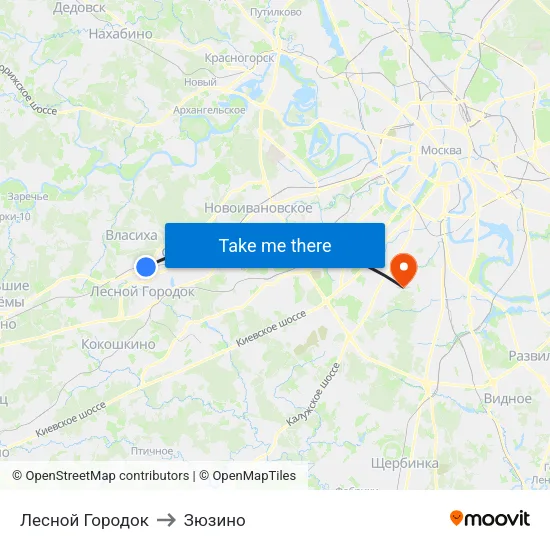 Лесной Городок to Зюзино map