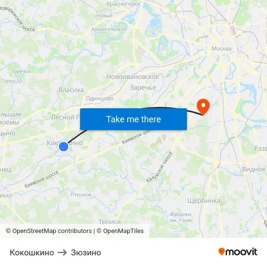 Кокошкино to Зюзино map