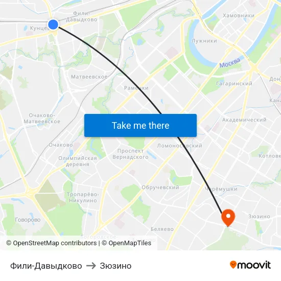 Фили-Давыдково to Зюзино map