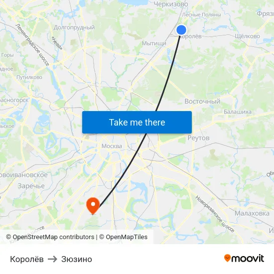 Королёв to Зюзино map