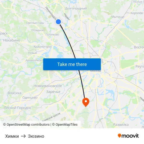 Химки to Зюзино map