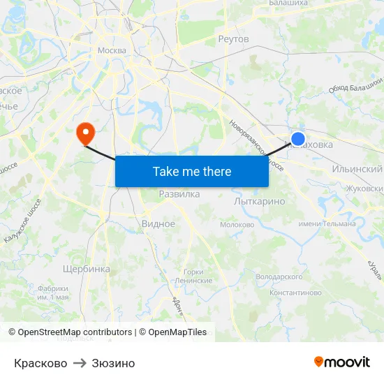 Красково to Зюзино map