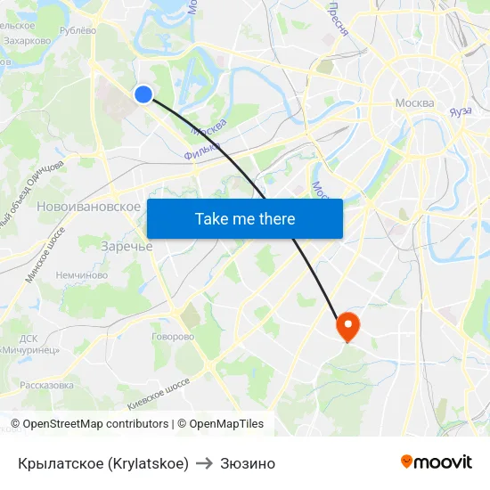 Крылатское (Krylatskoe) to Зюзино map