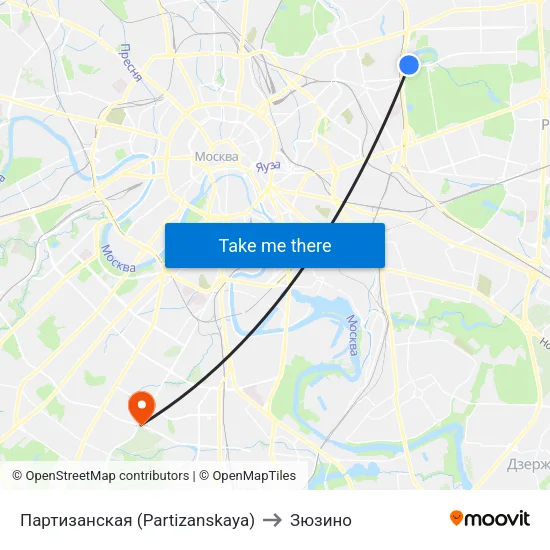 Партизанская (Partizanskaya) to Зюзино map