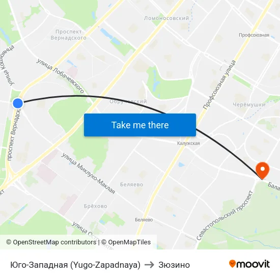 Юго-Западная (Yugo-Zapadnaya) to Зюзино map