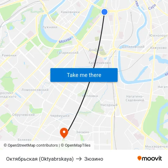 Октябрьская (Oktyabrskaya) to Зюзино map