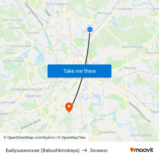Бабушкинская (Babushkinskaya) to Зюзино map