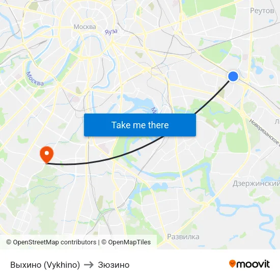 Выхино (Vykhino) to Зюзино map