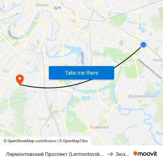 Лермонтовский Проспект (Lermontovsky Prospekt) to Зюзино map