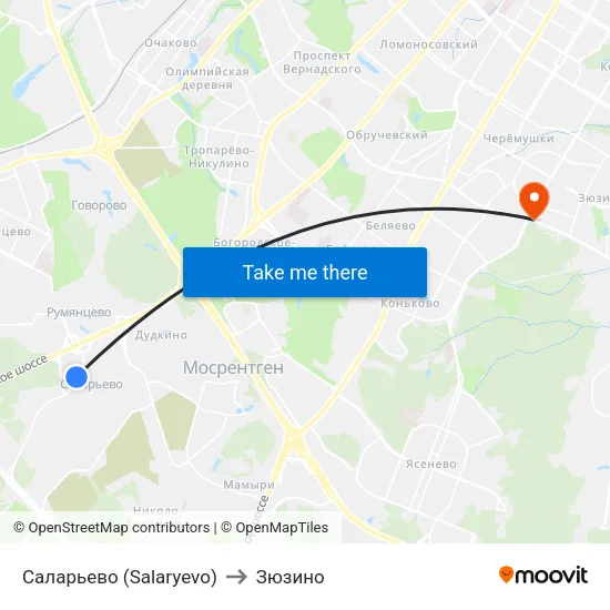 Саларьево (Salaryevo) to Зюзино map