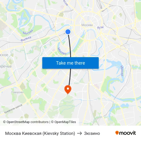 Москва Киевская (Kievsky Station) to Зюзино map