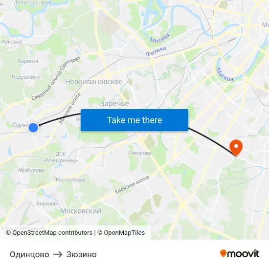 Одинцово to Зюзино map