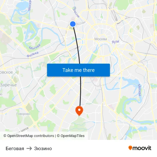 Беговая to Зюзино map