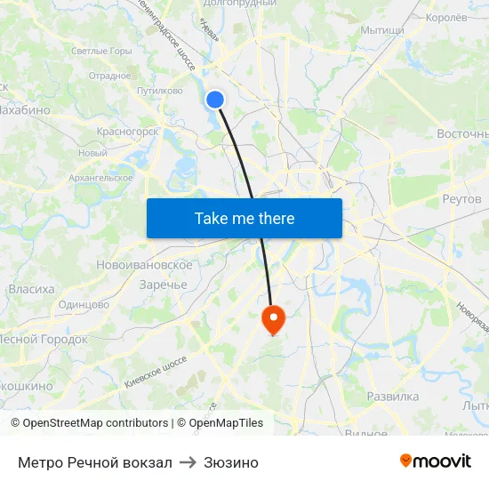 Метро Речной вокзал to Зюзино map