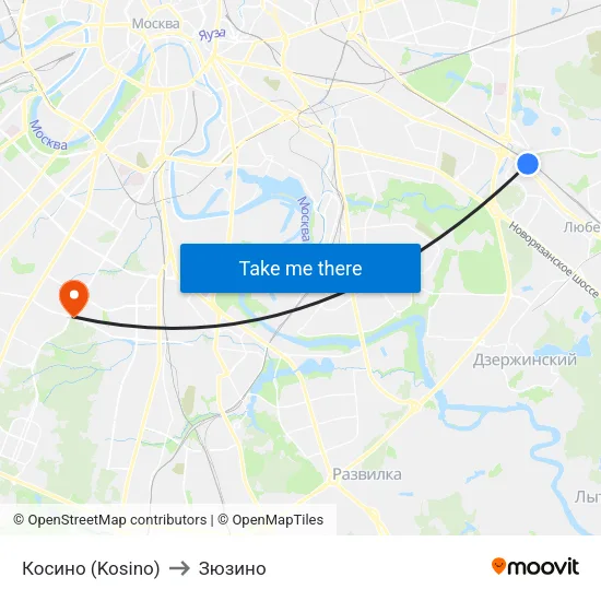 Косино (Kosino) to Зюзино map