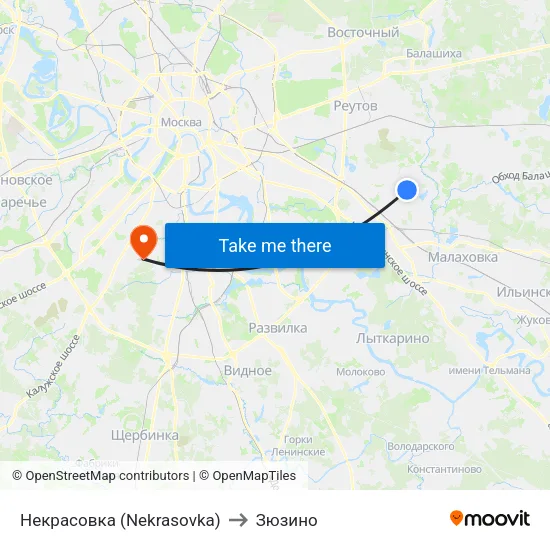 Некрасовка (Nekrasovka) to Зюзино map