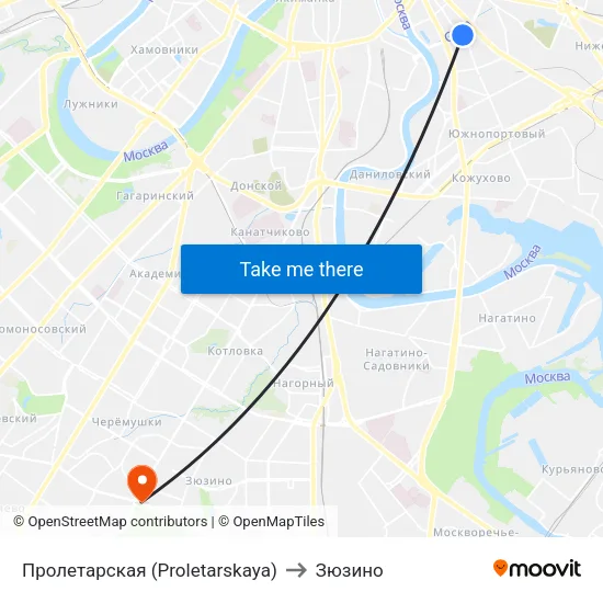 Пролетарская (Proletarskaya) to Зюзино map