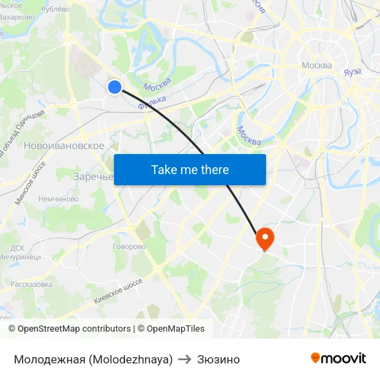 Молодежная (Molodezhnaya) to Зюзино map