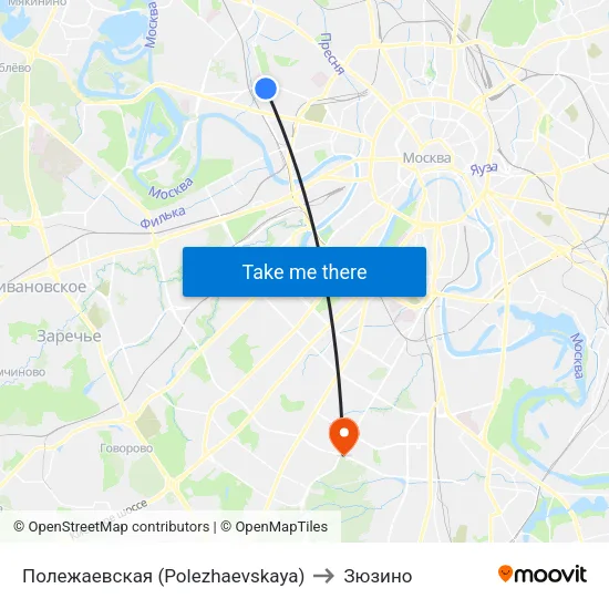 Полежаевская (Polezhaevskaya) to Зюзино map